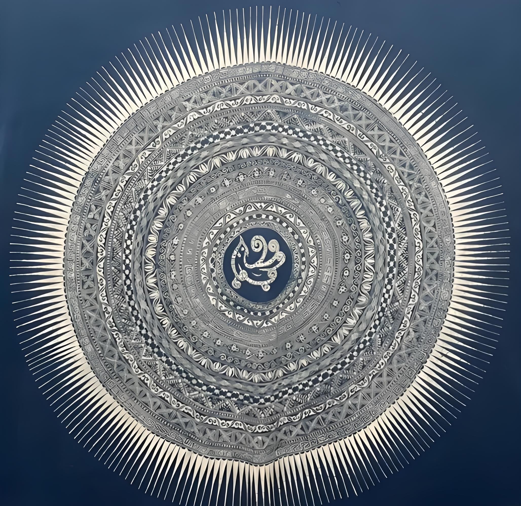 Indigo and pale cloth circular batik medallion